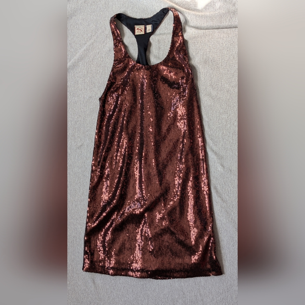 New Racerback Halter Bronze Copper Sequin Dress French Connection Denim 0 XS